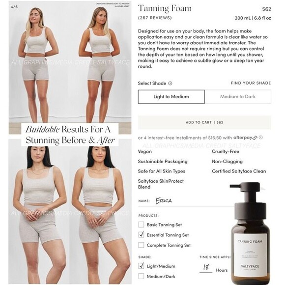 NIB SaltyFace Body Tanning Foam Light Medium No Transfer No Rinse Clean Natural - Picture 11 of 12